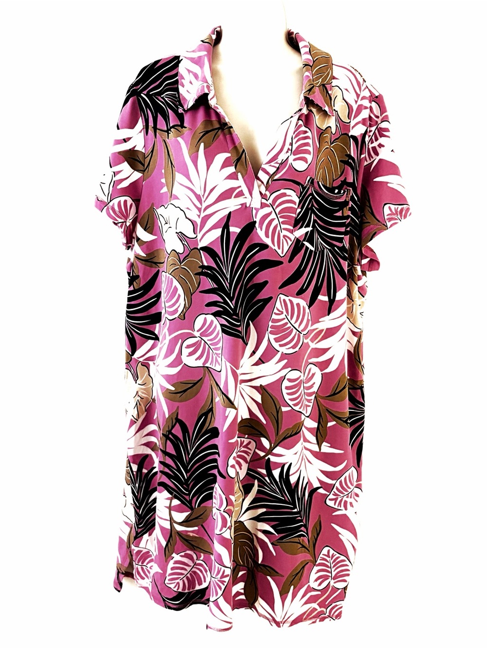 Talbots Pink Tropical Print V-Neck Dress